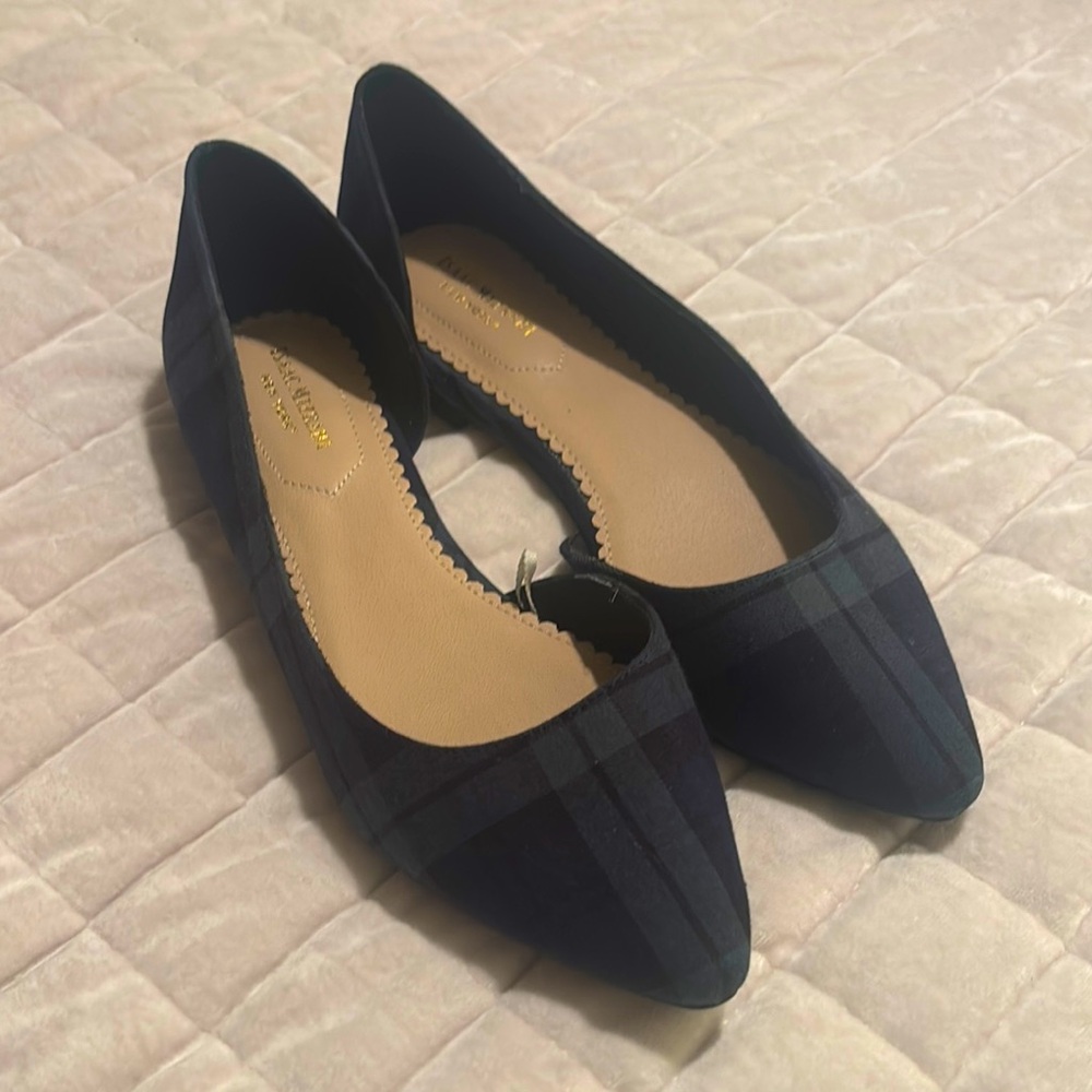 NEW Isaac Mizrahi Green Plaid Pointed Ballet Flats NWOT W10